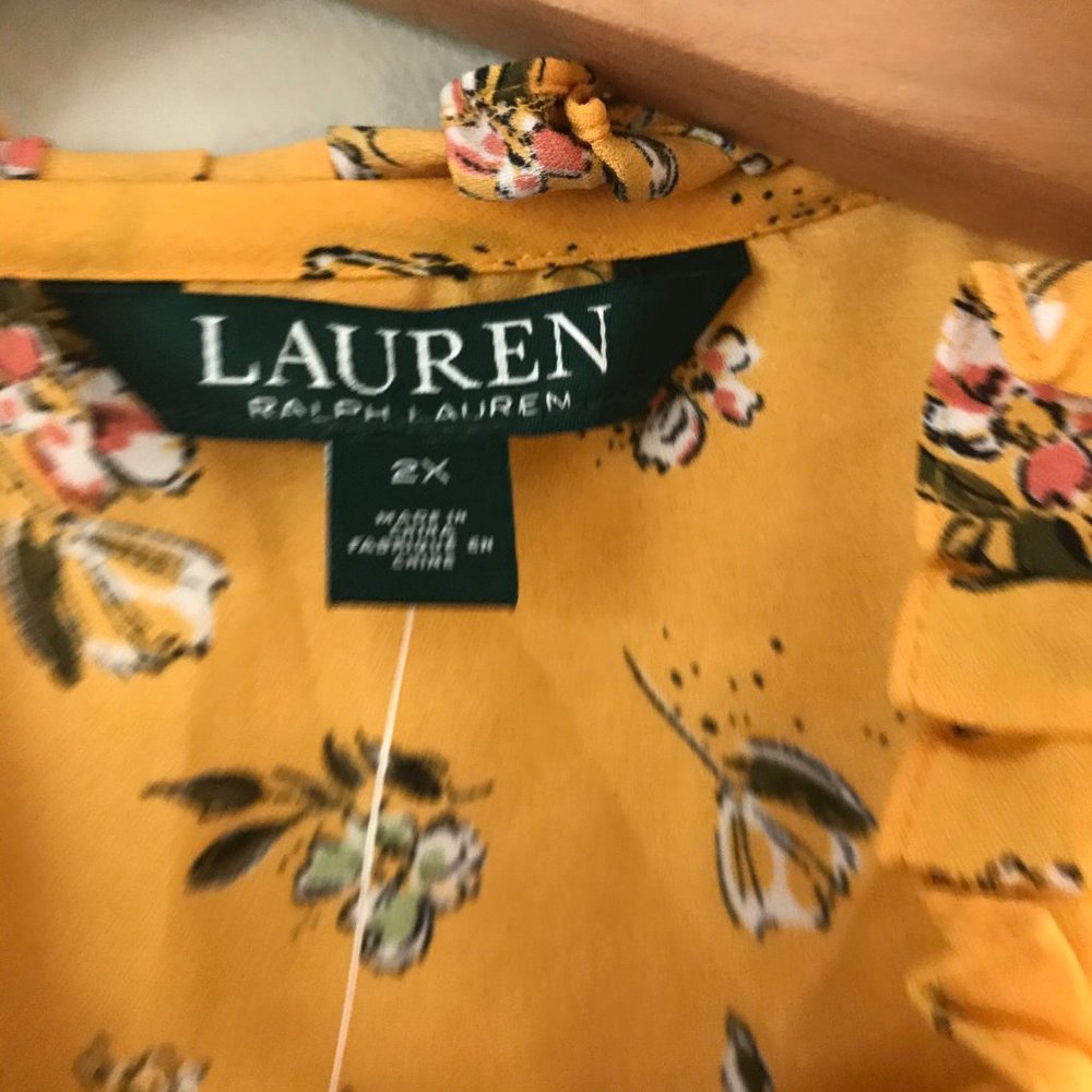 Lauren Ralph Lauren Mustard Yellow Floral Blouse - Picture 5 of 7
